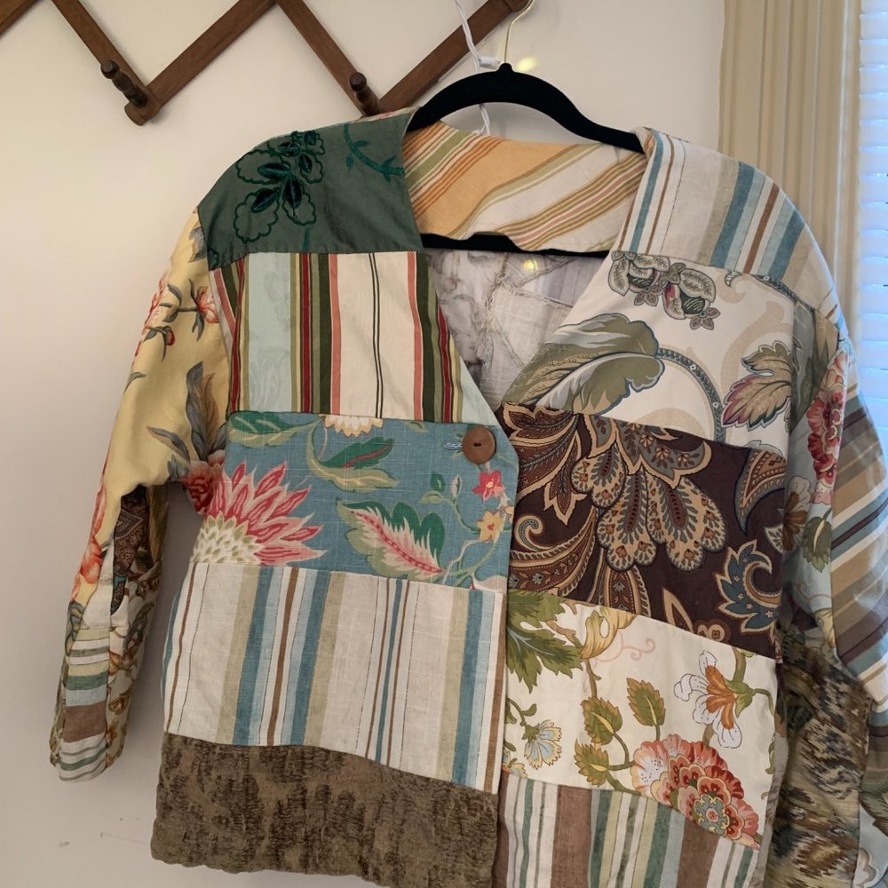 vintage upcycled patchwork blazer sz l  · cottagecore - Picture 4 of 15